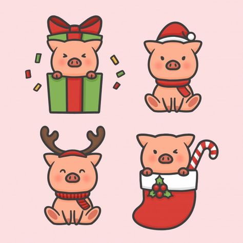 Cute pig set costume christmas hand draw... | Premium Vector #Freepik #vector Christmas Stickers Printable, Pig Drawing, Pig Art, Christmas Artwork, Pig Cartoon, Handmade Christmas Crafts, Christmas Doodles, Cute Pig, Cute Christmas Wallpaper