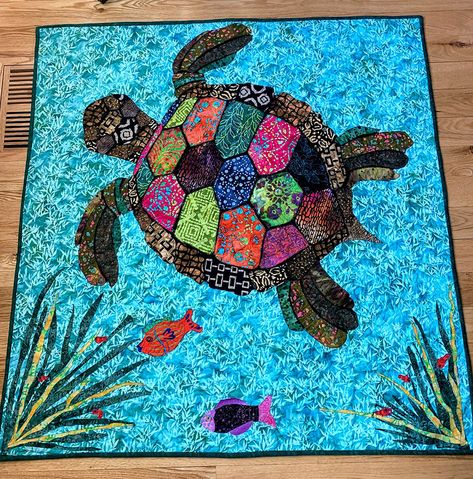 Sea Turtle Quilts, Collage Quilting, Susan Carlson, Ocean Quilt, Turtle Quilt, Barn Signs, Turtle Plush, Baby Quilt Patterns, Fabric Collage