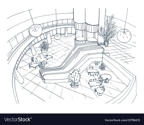 Forest Illustrations, Interior Sketch, Forest Illustration, Sketch Illustration, Shopping Center, Top View, Modern Interior, Adobe Illustrator, Vector Free