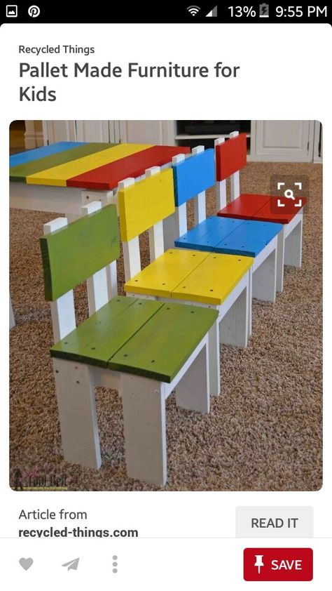 Pallet Kids, Projek Kayu, Pallet Projects Furniture, Wooden Pallet Furniture, Wooden Chairs, Woodworking For Kids, Pallet Decor, Recycled Pallets, Kids Table And Chairs