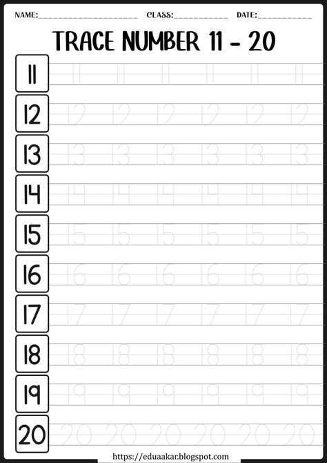 Number 1 To 20 Worksheets For Preschool, Numbers From 1 To 20 Worksheets Kindergarten Math, Number 11 To 20 Worksheet, Tracing Numbers 11-20 Free Printable, Counting 11-20 Worksheets, Number 11-20 Worksheets Free, 11-20 Number Worksheets, Tracing Numbers 1-20 Worksheet, Number 11 Worksheets For Preschool