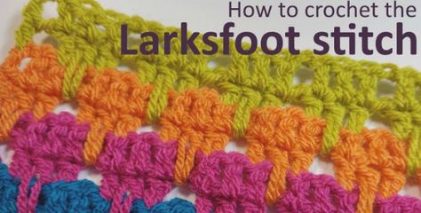 Have you noticed the larksfoot stitch all popping up in patterns lately? This crochet stitch is hugely popular at the moment, and I think you’ll see why. We’re not sure what a Lark’s foot actually looks like, but the stitch certainly is pretty. It’s ideal for working up in colored rows, although you could still use it in a single color, but it would loose some of the impact. The larksfoot stitch is a very versatile stitch, useful for making blankets and afghans, hats, mittens and other wearab... Larksfoot Stitch, Crochet Box Stitch, Advanced Crochet Stitches, Advanced Crochet, Easy Crochet Projects, Crochet Stitches For Beginners, Stitch Ideas, Stitch Crochet, Crochet Stitches Tutorial