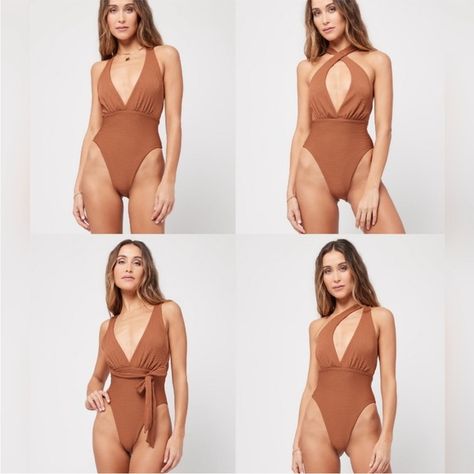 l*space | Swim | Nwt Revolve Lspace Allegra One Piece Swimsuit Ribbed Coffee | Poshmark Halter Bathing Suit, Tie Women, Pink One Piece, Cut Out Swimsuits, Color Coffee, Black One Piece, Coffee Brown, One Piece Swim, Black Swimsuit