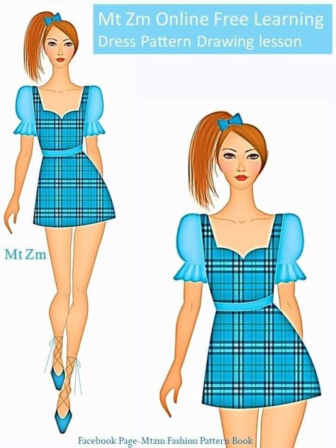 Digital Fashion Illustration Dress Style Simple Dress Illustration, Check Dress Illustration, Check Print Dress Illustration, Dress Illustration Design, Designing Dress, Illustration Dress, Bride Fashion Illustration, Illustration Poses, Fashion Illustration Template