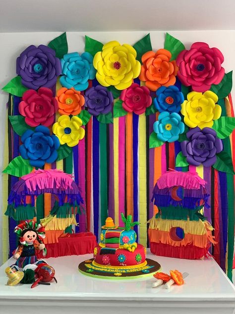 decoracion estilo mexicano Mexican Fiesta Birthday Party, Math Art Projects, Mexican Theme Party Decorations, Paper Flower Wall Art, Mexican Birthday Parties, Mexican Party Decorations, Quince Decorations, Fiesta Birthday Party, Mexican Birthday