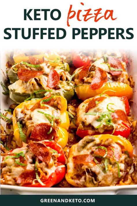 Pepperoni Pizza Stuffed Peppers, Pepperoni Stuffed Peppers, Keto Pizza Stuffed Peppers, Pizza Stuffed Peppers, Pizza Sausage, Chicken Madeira, Pepperoni And Cheese, Keto Dinner Recipe, Keto Stuffed Peppers