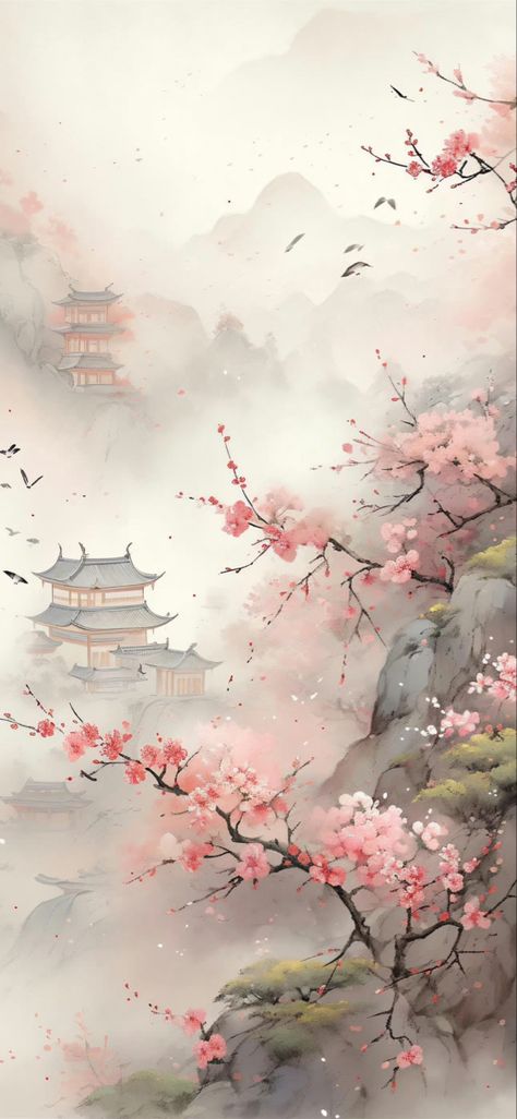 Japanese Cherry Blossom Tree Wallpaper, Japanese Cherry Blossom Wallpaper Iphone, Japanese Art Minimalist, Japanese Flower Aesthetic, Watercolor Laptop Wallpaper, Aesthetic Wallpaper Chinese, Japan Background Aesthetic, Light Flowers Wallpaper, Genshin Iphone Wallpaper