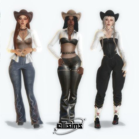 ✮ Cow Girls ✮ | camssimz Sims 4 Cowgirl Cc, Poor Clothes, Ranch Outfits, Sims 4 Content, Sims 4 Cc Eyes, Female Outfits, Sims 4 Cc Makeup, Sims 4 Expansions, Sims 4 Cc Folder