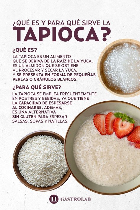 La tapioca es un alimento que se deriva de la raíz de la yuca. Se usa en postres y bebidas, ya que tiene la capacidad de espesarse al cocinarse. Se utiliza como ingrediente principal en el famoso postre asiático conocido como "pudding de tapioca".🧋 Tapioca Pudding Recipe, Tapioca Pudding, Blueberry Ice Cream, Healthy Recipes Easy Snacks, Pudding Recipes, Sin Gluten, Creative Food, Easy Snacks, Easy Healthy Recipes