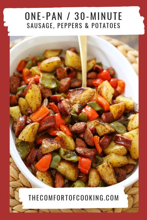 Sausage Peppers Onions And Potatoes Crockpot, Sausage Peppers Onions And Potatoes Oven, Sausage Pepper Onions And Potatoes, Sausage Potatoes And Peppers, Pan Roasted Potatoes, Peppers And Potatoes, Sausage And Peppers Recipe, Roasted Sausage, Kielbasa And Potatoes