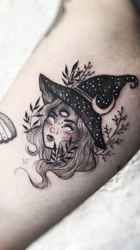 170+ Spooky Halloween Tattoos Ideas With Pics (2021) - TattoosBoyGirl Witch Tattoo Ideas, Small Wave Tattoo, Mangas Tattoo, Witch Tattoo, Creepy Halloween Decorations, 4 Tattoo, Halloween Tattoo, Waves Tattoo, Halloween Tattoos