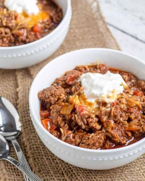 Texmex Chili Recipe, Tex Mex Chili, Beanless Chili, Recipe For Chili, Chili Con Carne Recipe, Carne Recipe, Con Carne Recipe, Keto Chili, Paleo Chili