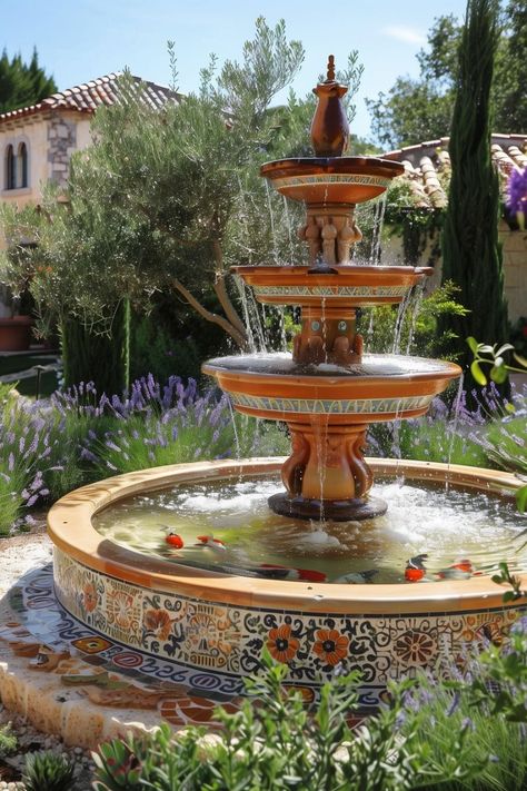 best garden ideas for home  how to design a garden small garden ideas ] home garden design Fountain Seating Area, Italian Fountains Garden, Spanish Style Fountains, Garden Design With Fountain, English Garden Fountain, Backyard Fountain Ideas, Mexican Fountain, Fountain Aesthetic, Decorative Water Fountain