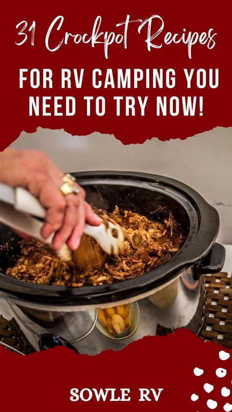 Rv Crockpot Recipes, Camp Crockpot Meals, Crock Pot Recipes For Camping, Slow Cooker Camping Recipes, Crock Pot Meals For Camping, Make Ahead Rv Camping Meals, Camping Crockpot Recipes, Crockpot Camper Meals, Slow Cooker Camping Meals