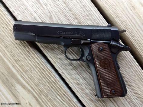 COLT SUPER 38 AUTOMATIC PISTOL, SAME AS GOVERNMENT MODEL, MFG. 1968, LIKE NEW IN BOX WITH OWNERS MANUAL 1911 Grips, Custom 1911, Austrian Empire, 38 Super, Pew Pew, Money Cash, Tactical Gear, Swords, Arsenal