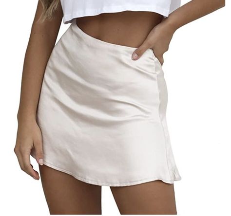 White Mini Skirt Satin, White Silk Mini Skirt, White Satin Skirt, Silk Mini Skirt, Pink Clothes, Cream Skirt, White Mini Skirt, Beach Skirt, Mini Short