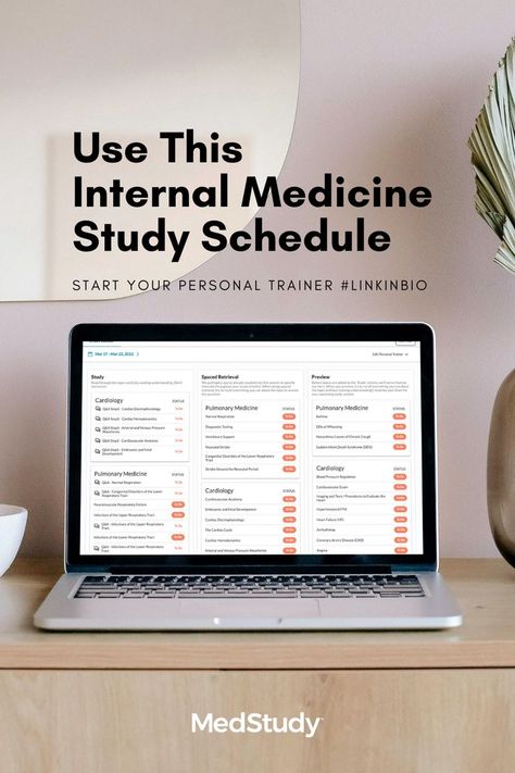 Have you thought about how you'll study for your Internal Medicine boards? If so, here's a bit of good news! You don't need to create your own study schedule! A better way to study for the boards is here: MedStudy's Personal Trainer. This newly-released, super-smart, personalized learning tool makes the perfect interactive, adjustable study schedule for your boards. It's designed to work with MedStudy's Internal Medicine Core (included with your purchase!) to setup the perfect study schedule. Spaced Repetition Study Schedule, Exam Study Schedule, Spaced Repetition, Medicine Studies, Medicine Book, Study Schedule, Board Exam, Study Plan, Exam Study