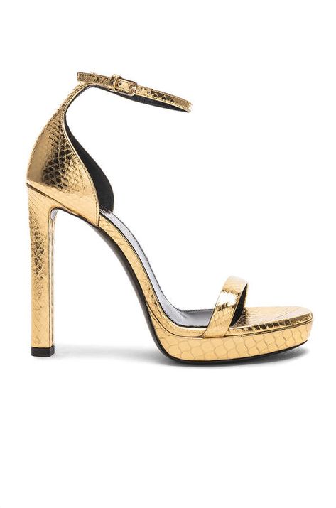 YSL Saint Laurent Hall Ankle High Heels | gold shoes, gold sandals Ysl Heels Outfit, Ysl Heels, Heels Gold, Gold Shoes, Gold Sandals, Parisian Chic, 4 Inch Heels, Suede Pumps, Shoe Obsession