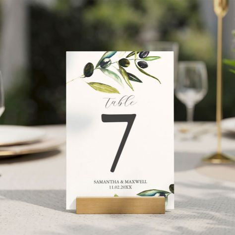 Wedding Table Number Minimalist Olive Branch Wine Theme Table Numbers, Olive Theme Wedding, Olive Tree Painting, Olive Wedding, Wedding Invitation Background, Wedding Table Number Cards, Simple Template, Wedding Invitation Video, Invitation Background