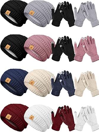 Suhine 8 Set Winter Glove and Hat Set 8 Pcs Warm Knitted Winter Hats for Women 8 Pairs Soft Touchscreen Gloves Beanies Women Warm Gloves for Women Cold Weather, 7 Colors Knitted Winter Hats, Beanies Women, Touch Screen Design, Gloves For Women, Cold Weather Gloves, Touch Screen Gloves, Winter Hats For Women, Knitted Gloves, Winter Glove