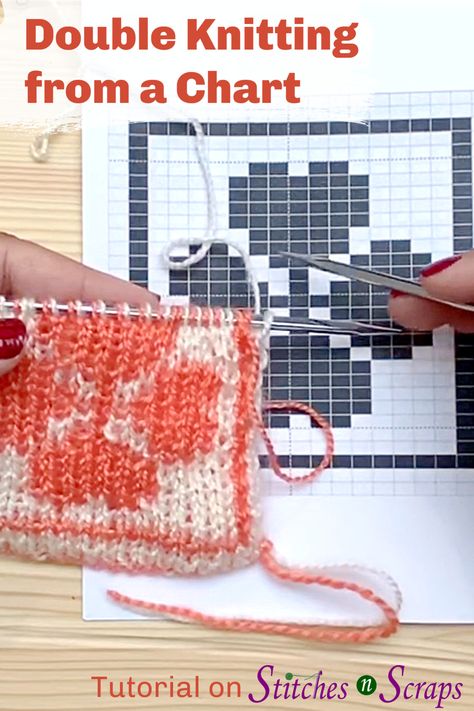 You know how to knit, but do you know how to double knit? Double knitting is a versatile technique that creates two layers of fabric at the same time. Learn how to create reversible, colorwork designs by double knitting from a chart!      #tutorial #knitting #knit #doubleknitting #chart #colorwork #stitchesnscraps #howtoknit #reversible How To Double Knit Tutorials, How To Double Knit, Double Knitting Patterns Free, Double Knitting Charts, Double Knitting Tutorial, Knitting Colorwork, Colorwork Knitting Patterns, Tutorial Knitting, Double Knitting Patterns