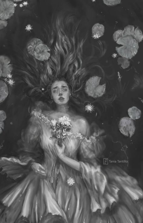 Ophelia, Tania Tantillo on ArtStation at https://www.artstation.com/artwork/Z5BzvG Ophelia Drawing, Moebius Artist, Ophelia Painting, Grey Scale, Pretty Artwork, Be Interesting, Old Paintings, A Character, Piece Of Me