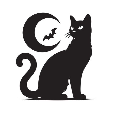 Halloween black cat silhouette, black cat black and white color, black cat art design style Black Cat Black And White, Halloween Cat Silhouette, Black Cat Clipart, Black Cat Png, Cat Black And White, Black Cat Drawing, Cat Outline, Black Cat Silhouette, Black Cat Print