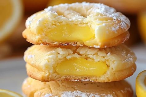 Stuffed Lemon Cookies: A Zesty Dessert Delight Luscious Cherry Lemon Cookies, Lemon Puff Cookies, Stuffed Lemon Cookies Recipe, Lemon Stuffed Cookies, Stuffed Lemon Cookies, Lemon Filled Cookies, Lemon Pie Filling Recipes, Lemon Curd Cookies, Grandma Journal