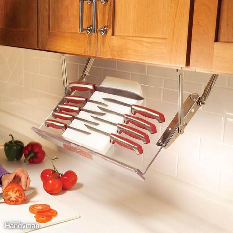 Under Cabinet Knife Storage, Under Cabinet Drawers, Under Cabinet Storage, Knife Rack, Knife Storage, Happy Kitchen, Clearing Clutter, Book Storage, Kitchen Cabinet Storage