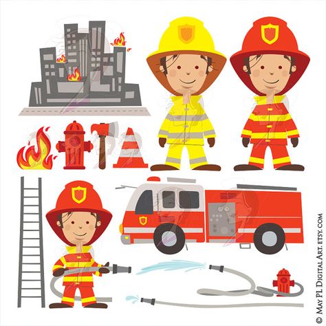 CUTE FIREMAN BIRTHDAY PARTY CLIPART! Featuring firefighter, fire truck, fire engine and design elements which you can easily utilise to make an invitation #fireman #firefighter #fire #firetruck #fireengine #birthday #party #clipart Firefighter Clipart, Birthday Party Clipart, How To Make Invitations, Robot Theme, Fireman Birthday, Party Clipart, Line Artwork, Fire Trucks, Digital Clip Art