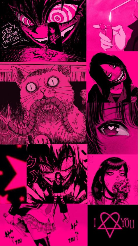 Zombie Makeout Club Wallpaper, Pink Horror, Pink Hello Kitty Wallpaper Iphone, Anime Horror, Blood Wallpaper, Pink Anime, Code Wallpaper, Iphone Wallpaper Kawaii, Crazy Wallpaper