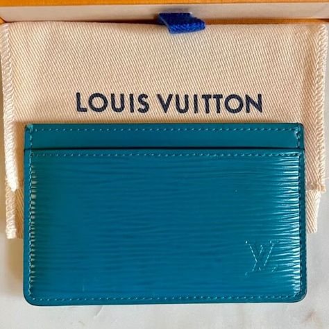 Authentic Louis Vuitton Teal Epi Leather Card Case - Rare Color Porte Cartes Fashion Enthusiast, Leather Card Case, Lv Monogram, Vuitton Handbags, Leather Material, Authentic Louis Vuitton, Card Wallet, Card Case, Color Pop