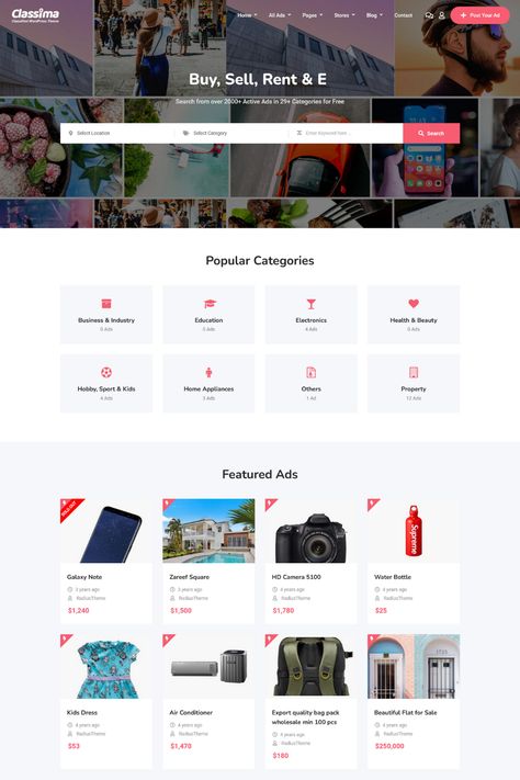Classima is a powerful and versatile WordPress theme designed for creating classified ads websites. With its modern and stylish design, the theme offers a range of customization options that enable users to create a unique and engaging online platform.Featuring a responsive and optimized design, Classima includes a variety of advanced features, including front-end submission, user dashboard, and payment integration options. Wordpress Theme Design, Front End, Hd Camera, Beauty Business, Wordpress Themes, Classified Ads, Kids Sports, Wordpress Theme, Kids House