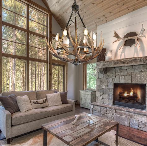 Mountain Home Interiors Cozy Cabin, Antler Lighting, Deer Antler Chandelier, Mountain Home Interiors, Antler Lights, Antler Chandelier, Kitchen Chandelier, Rustic Chandelier, Chandelier Light