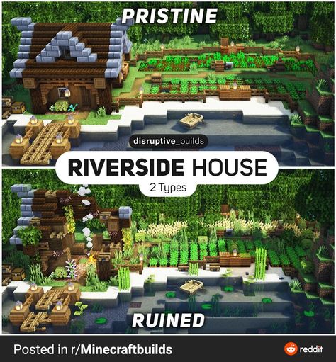 Minecraft River, House Near River, House Concept, Riverside House, Rumah Minecraft, Minecraft Tips, Minecraft Survival, Minecraft House, Pocket Edition