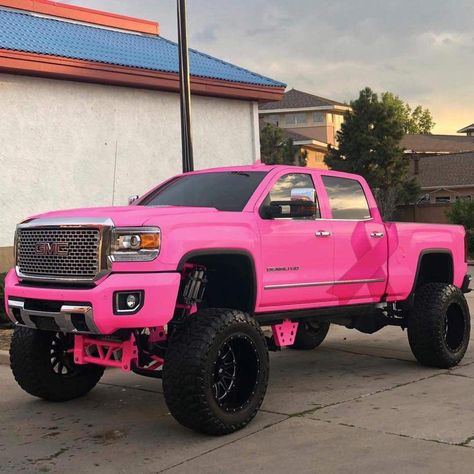 Pink Chevy Silverado, Hot Pink Truck, Pink Lifted Trucks, Pink Chevy Trucks, Pink Trucks, Pink Chevy, Jacked Up Truck, Country Trucks, Custom Lifted Trucks