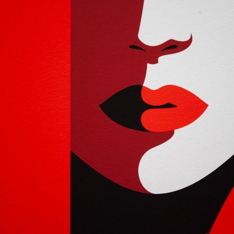 Red Monochromatic, Lips Illustration, Monochromatic Painting, Pop Art Lips, Red Sparrow, Malika Favre, Red Artwork, Contemporary Art Canvas, Deco Studio