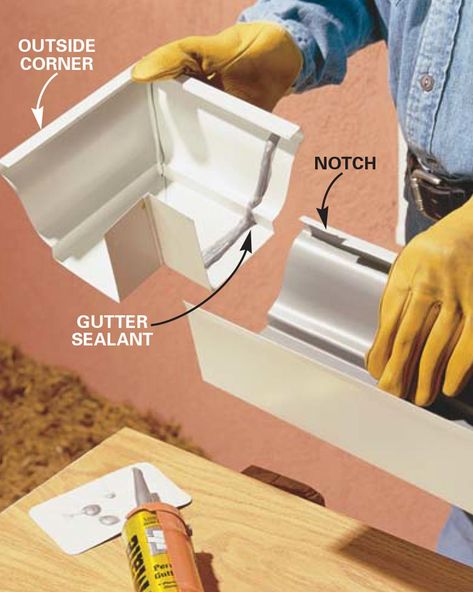 Gutter Replacement: How to Install Gutters | Family Handyman House Gutters, Diy Gutters, Gutter Repair, Seamless Gutters, Roof Flashing, How To Install Gutters, Rain Gutters, Home Fix, Cleaning Gutters