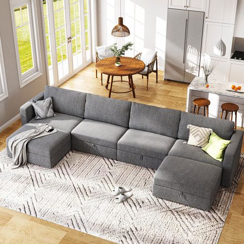 Storage Seat, Living Room Furniture Styles, U Shaped Sectional Sofa, Deep Sofa, Sofa With Storage, Modular Couch, Sectional With Ottoman, Grey Sectional, U Shaped Sofa