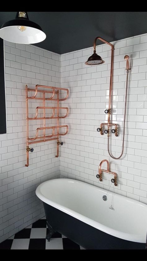 Copper Pipe Taps, Copper Fixtures, Copper Shower Head, Shower Plumbing, Copper Taps, Copper Bathroom, Shower Installation, Towel Radiator, Copper Pipe