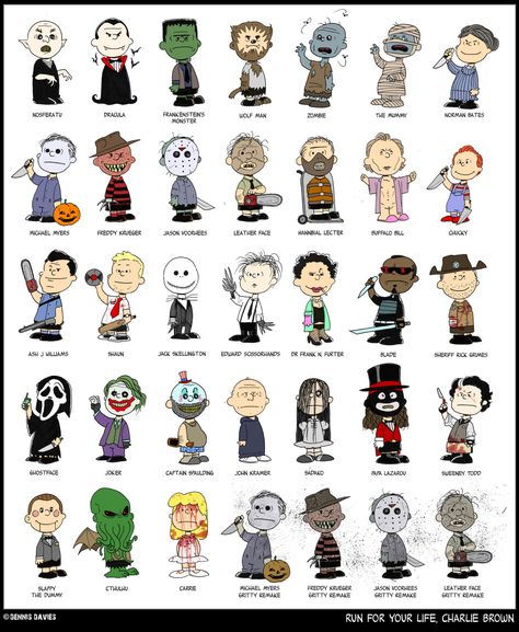 | nevver:   Run for your life, Charlie Brown Brown Characters, Human Centipede, Charlie Brown Characters, Horror Cartoon, Horror Villains, Halloween Characters, The Rocky Horror Picture Show, Horror Movie Icons, Horror Artwork