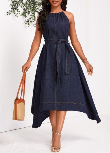 Color:Denim Blue;Size:S;Size:M;Size:L;Size:XL;Package Contents:1 X Dress , 1 X Belt;Occasion:Work;Style:Elegant; Denim Dress For Wedding Guest, Semi Formal Denim Outfits, Denim Long Dress Outfit, Casual Dinner Dress, Denim Party Outfit, Denim Dress Plus Size, Jean Ideas, Long Denim Dress, Denim Party