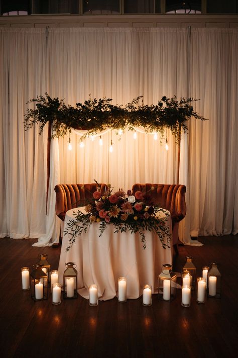 Wedding Arch With Hanging Lights, Twinkle Light Decor Wedding, Wedding Arbor With Lights, Arch With Lights Wedding, Wedding Arbor Behind Sweetheart Table, Lighted Wedding Arch, Wedding Arches With Lights, Fairy Light Wedding Backdrop, Head Table Arch Backdrop