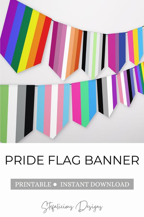 Celebrate LGBTQ+ Pride with this pride flag banner! The perfect touch for pride month or a pride party. #banner #partybanner #pride #prideparty #prideflag #lgbt #lgbtq #gay #lesbian #transgender #trans #bisexual #pansexual #nonbinary #non-binary #queer #asexual #pridemonth #pridedecor #partydecor #partysupplies #customparty #diyparty #instantdownload #digitaldownload #printable #etsy #womanownedbusiness #printableparty #party Pride Month Decor, Pride Party, Gay Pride Month, Printable Banner, Non Binary, Flag Banner, Lgbtq Pride, Pride Flag, Custom Party