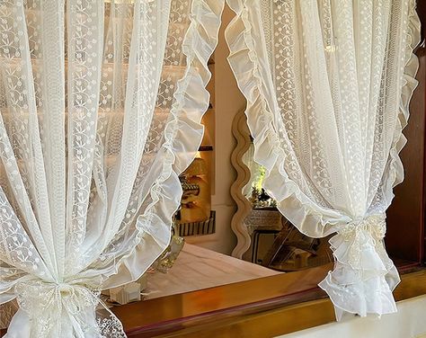 GavinHome - Etsy Lace Curtains Aesthetic, Lacy Curtains, Light Window, Lace Window, Unique Curtains, Apt Ideas, Short Curtains, Delicate Embroidery, Cozy Ambiance