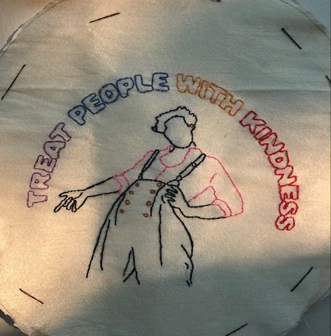 College Sketchbook, Harold Styles, Totes Ideas, Clothes Embroidery, Clothes Embroidery Diy, Embroidery Diy, Embroidery On Clothes, Treat People With Kindness, Treat People