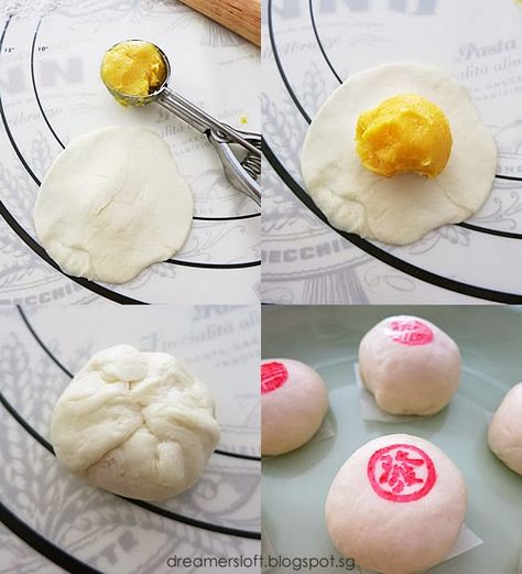 Bao Dough Recipe, Egg Yolk Custard, Steamed Bao, Custard Buns, Food And Snacks, Salted Egg Yolk, Donut Muffins, Custard Powder, Chinese Dessert