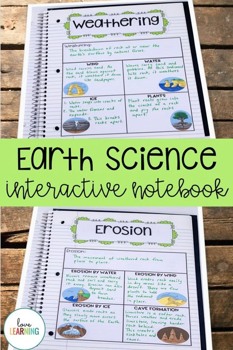 This Earth Science Interactive Notebook is the perfect activity to use your in science classroom! It includes information about earthquakes, volcanoes, weathering, erosion, and deposition. Earth Science Classroom, High School Earth Science, Earth Science Experiments, Elementary Earth Science, Earth Science Middle School, Homeschooling Science, Earth Science Projects, Earth Science Activities, Science Exhibition