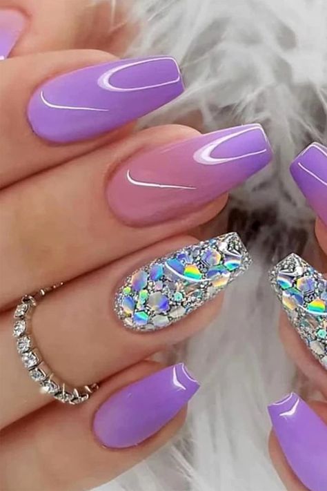 Purple Press on Nails Short Fake Nails, Purple Nail, Nails For Women, Ballerina Nails, Girls Nails, Stick On Nails, Artificial Nails, Purple Nails, Nail Accessories