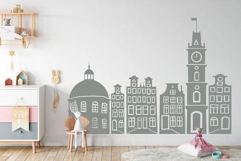 Large City Skyline Doodle Wall Decal Doodled Stickers Vinyl | Etsy Skyline Doodle, Preschool Playroom, Baby Wall Decals, Mandala Decals, Nursery Preschool, Doodle Wall, Playroom Bedroom, City Skyline Art, Word Wall Art